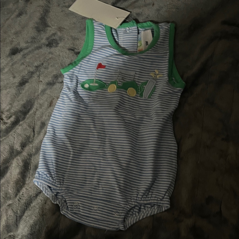 Jelly Beans Blue and Green Striped Bodysuit with golf design
